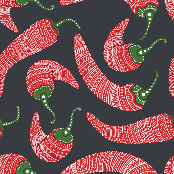 Red chili peppers seamless vector pattern — Stock Vector