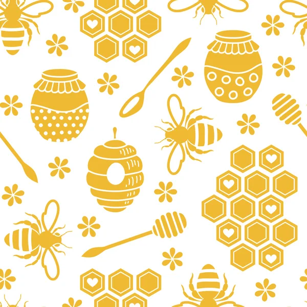 Seamless pattern with bees and honey — Stock Vector