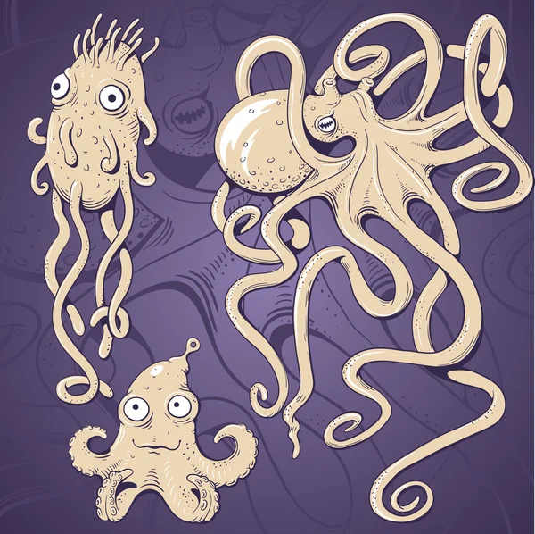 Deep sea monsters. Vector illustration — Stock Vector