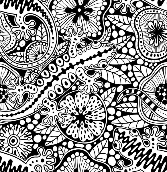 Abstract seamless floral pattern with geckos