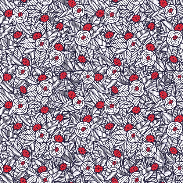 Flowers and ladybirds seamless pattern — Stock Vector