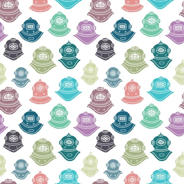 Retro diving helmets seamless pattern — Stock Vector