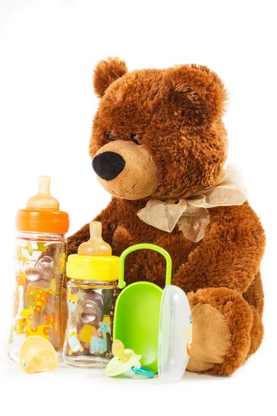 oyuncak ayılar ve Bebek şişeler ve emzikler bir çocuk için