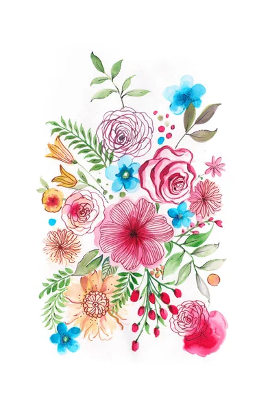 Een Prachtige Artistieke Tak Van Bloemen Witte Achtergrond — Stockfoto