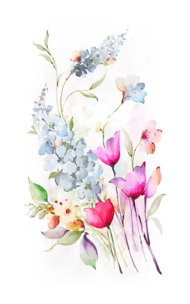 Una Hermosa Rama Artística Flores Sobre Fondo Blanco —  Fotos de Stock