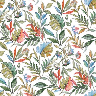 Suluboya renksiz çiçek deseni