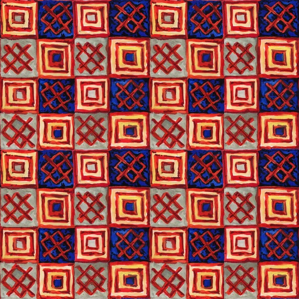 Patrón Azulejos Mosaico Mano Alzada Acuarela —  Fotos de Stock