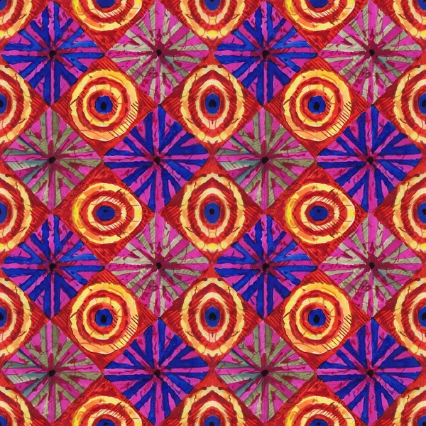 Patrón Azulejos Mosaico Mano Alzada Acuarela —  Fotos de Stock