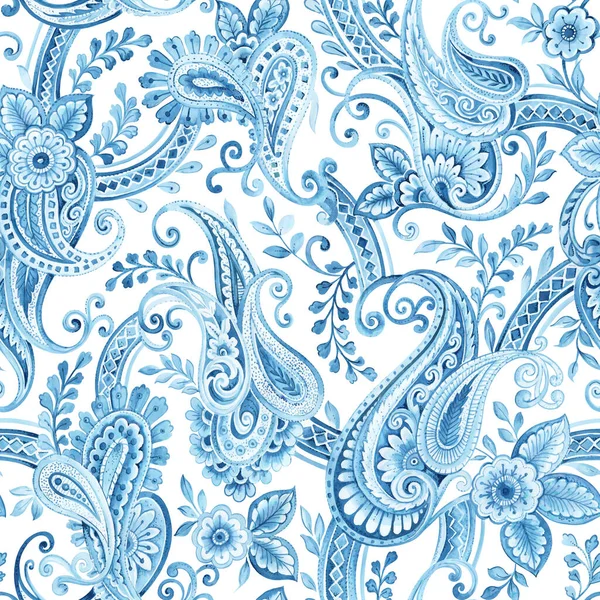 Watercolor Seamless Floral Och Paisley Pattern — Stockfoto