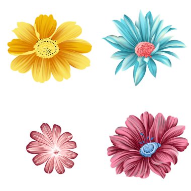 Dört dijital çiçek sanatı seti