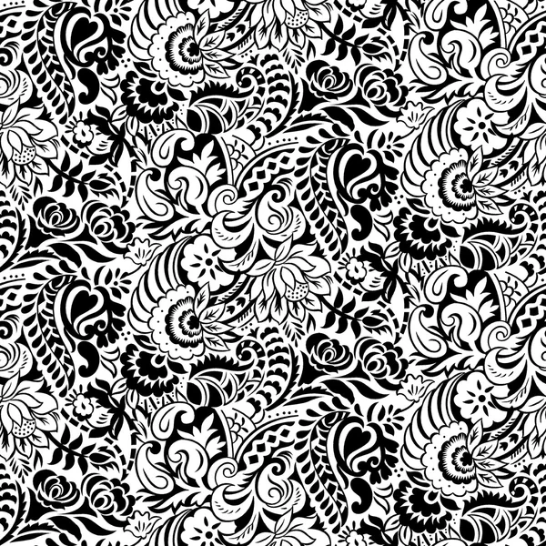 Arte paisley etínico negrita blanco y negro — Vector de stock