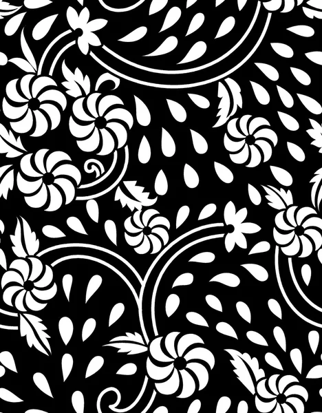 Obra de arte floral redonda en blanco y negro sin costuras — Vector de stock