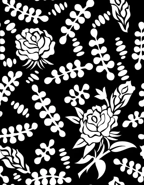 Obra de arte floral preto e branco sem costura — Vetor de Stock