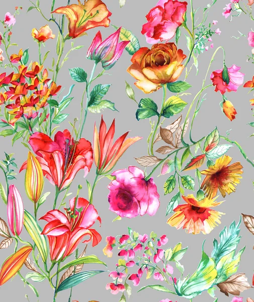 Seamless watercolor pattern, flora tropical flowers — Stock Photo, Image