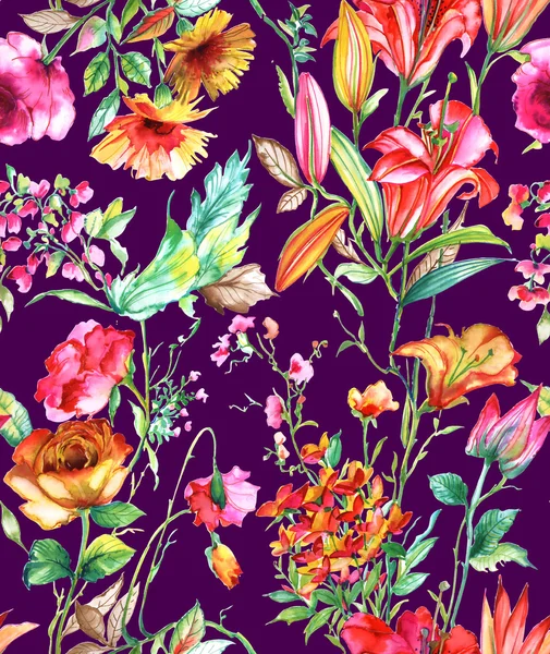 Naadloze aquarel patroon, flora tropische bloemen — Stockfoto