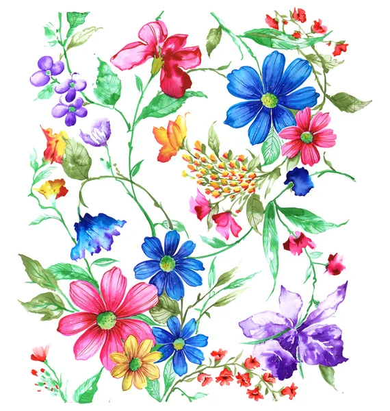 Sömlös akvarell mönster, flora tropiska blommor — Stockfoto