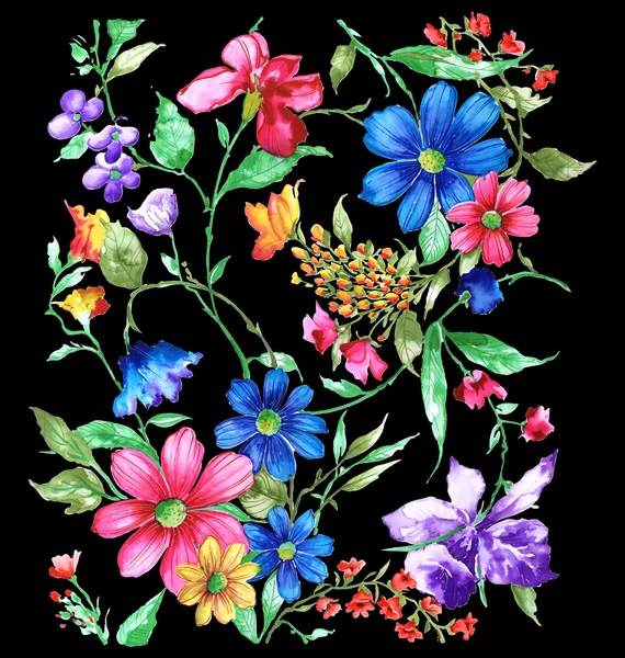 Akwarela wzór, tropikalne kwiaty flory — Zdjęcie stockowe