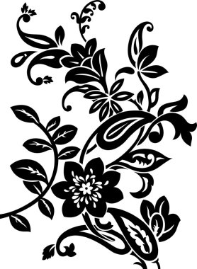 siyah ve beyaz el grafik çiçekler boyalı