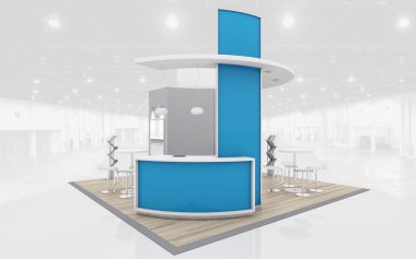 Mavi ve gri Fuar Standı 3d render
