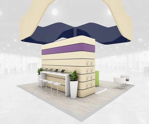 Violet and green Exhibition Stand 3d Rendering — Stock Photo, Image