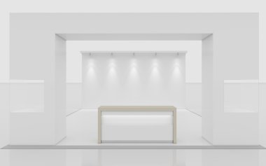 Beyaz Fuar Standı ön 3d render