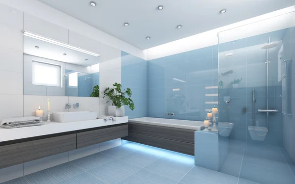 Salle de bain lumineuse en bleu — Photo