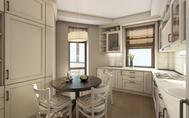 Roubd tablo ile beyaz mutfak