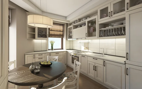 Weiße Küche mit Rudertisch — Stockfoto