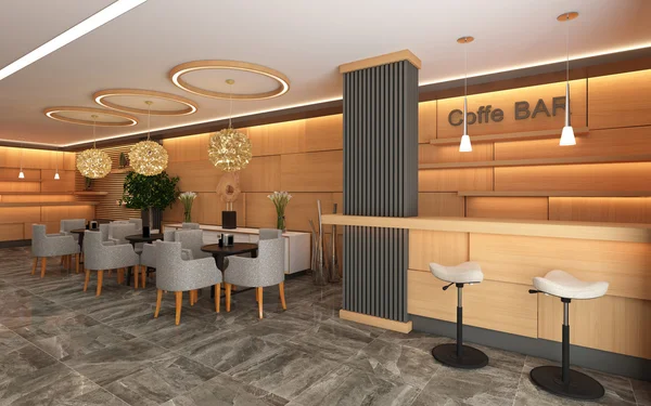 Warm Hotel Lobby with Wood Wall Stock Picture