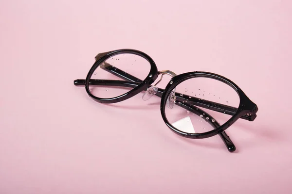 Glasses Black Frame Pink Background Copy Space — Stock Photo, Image