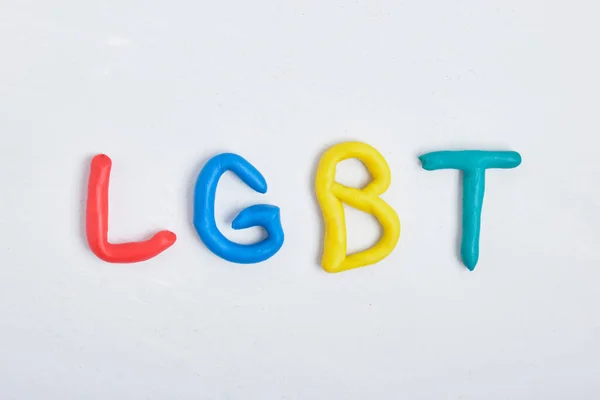 Lgbt Plasticine Inscriptie Trots Dag Concept Top View Grijze Achtergrond — Stockfoto