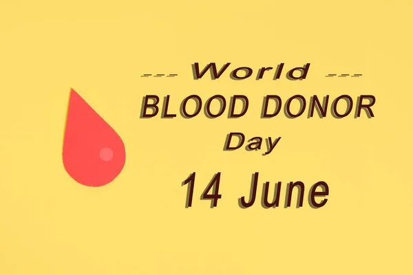 Drop Blood Paper Yellow Background World Donor Day Concept Copy — Stock Fotó