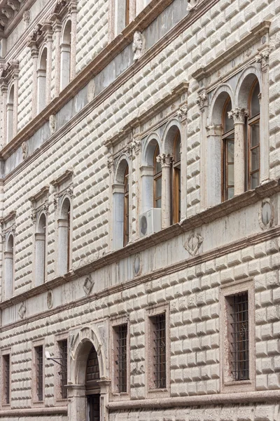 Facade of ancient buildings, trento — Stock Photo, Image