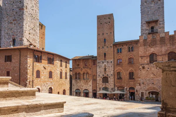 Praça Cidade San Gimignano Durante Confinamento Para Covid — Fotografia de Stock