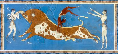 bull-leaping fresco, Knossos palace, Crete, Greece clipart
