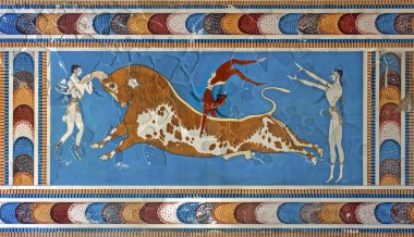 Boğa sıçramak açık havada, Knossos Sarayı, Crete, Yunanistan