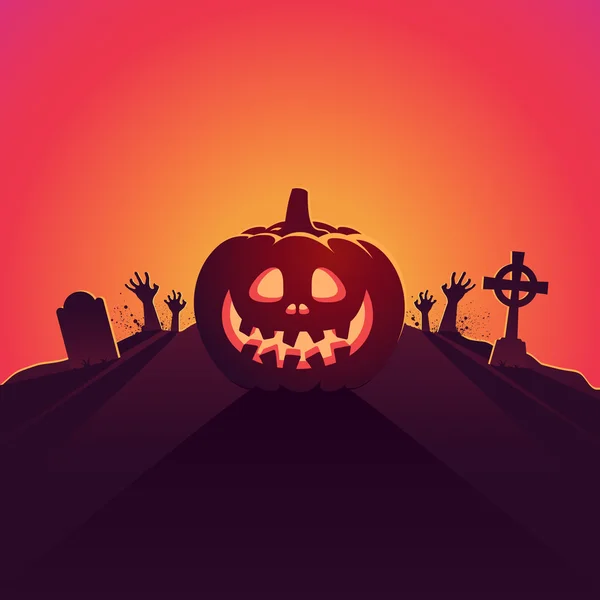 Tallado de calabaza de Halloween en un cementerio naranja Ilustraciones de stock libres de derechos