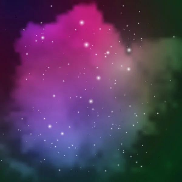 Vista espacial com estrelas e nuvens coloridas de gases e poeira — Vetor de Stock