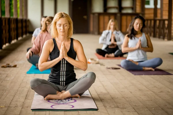 Samara Russian Federation May 2021 Group People Takes Class Yoga — Stock Photo, Image