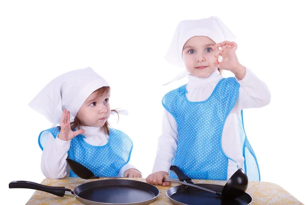 Little children with pans — Stock Photo, Image