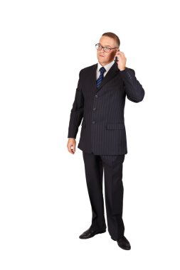 İşadamı ile ciddi bir yüz cep telefonunuzun konuşma