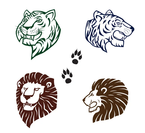 Tigrar och lejon huvud — Stock vektor