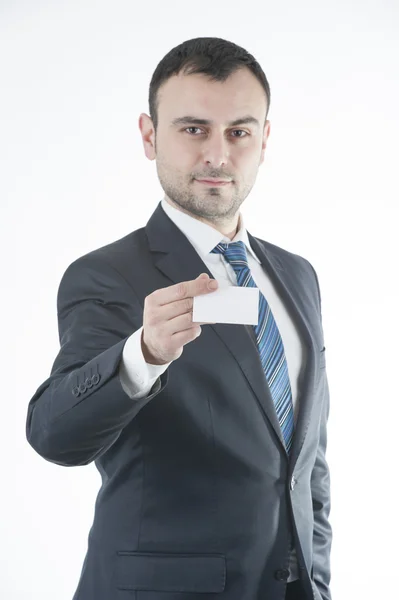 Businessman give metal home key — Stock Photo, Image
