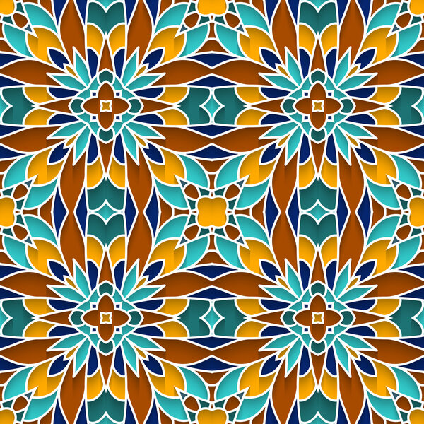 Abstract mosaic ornament, seamless pattern