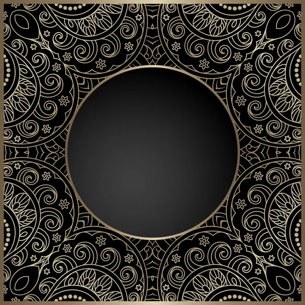 Vintage gold lace frame with round hole — Stock Vector