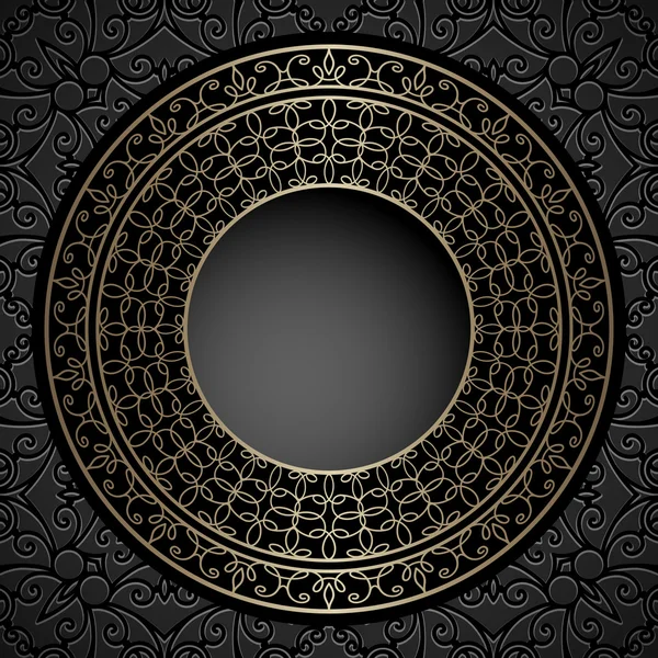 Vintage gold circle frame on  pattern — Stock Vector