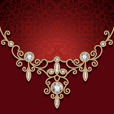 Kırmızı zemin üzerine Altın Takı Kolye