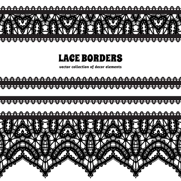Black lace border set on white — Stock Vector