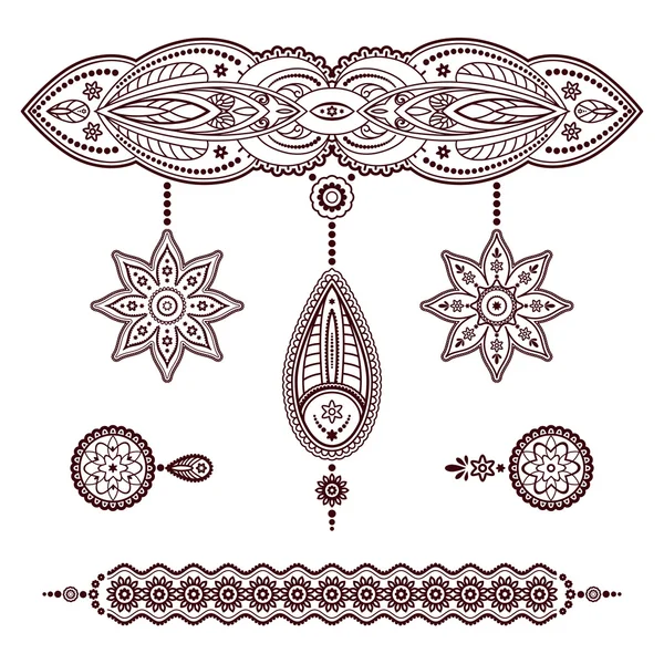 Set of henna tattoo ornaments on white — Stock Vector