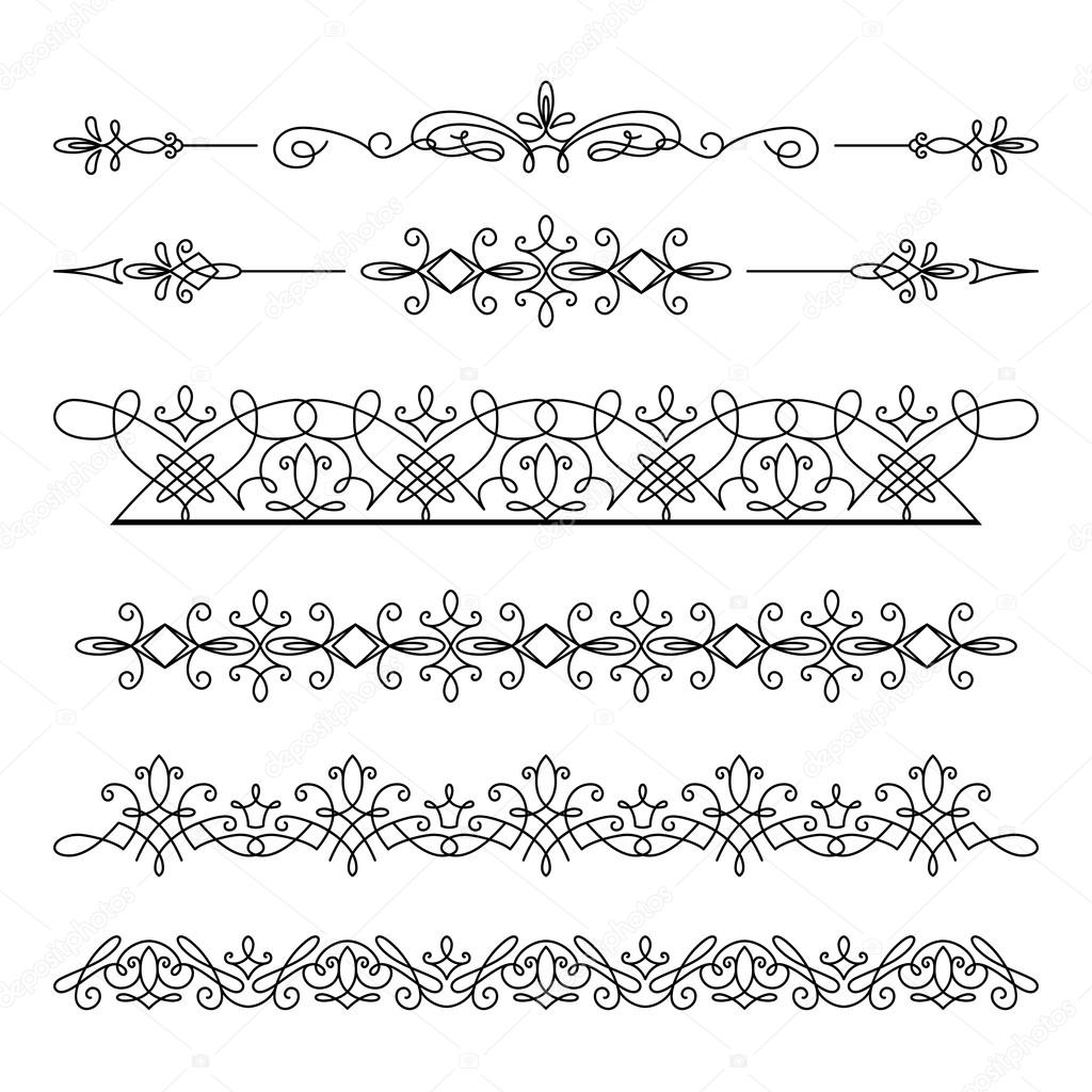 Vintage linear border ornaments on white